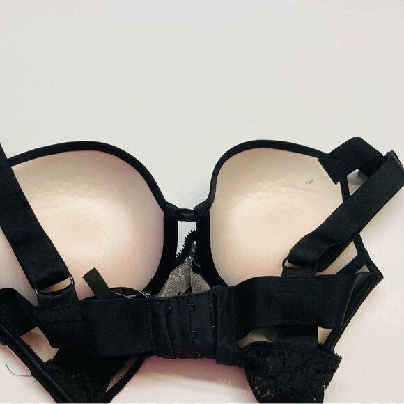 Victoria Secret Banded Lace Very Sexy Push Up Bra Caged Wide Strap Sz 34C Black - Picture 10 of 15